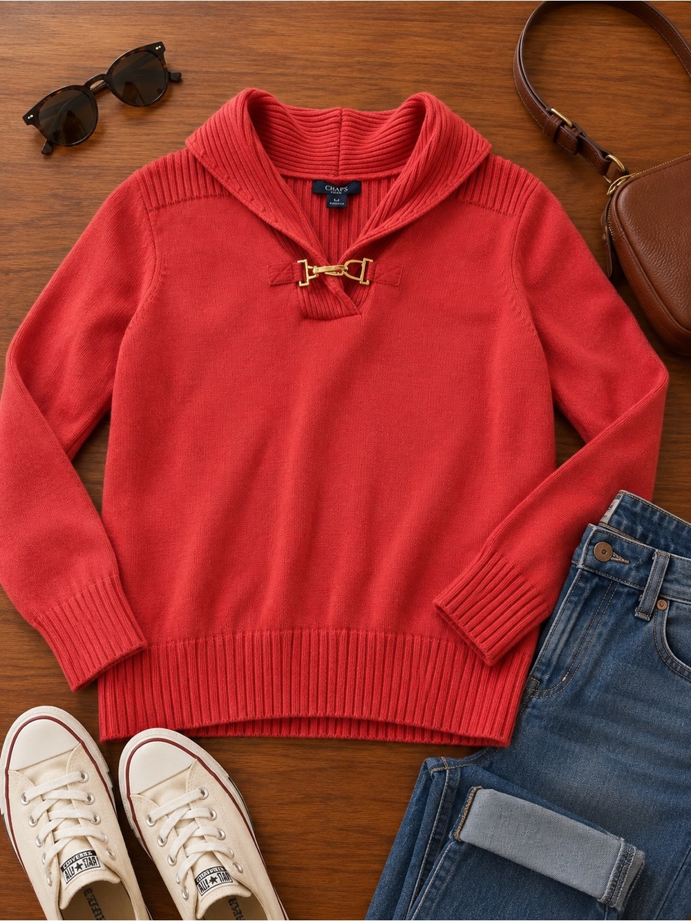 Chaps Coral  Buckle Cowl Neck Yacht Club Sweater Sz XL (u1)